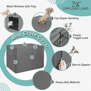 Explore Land Dog Crate Cover  Pet Kennel Cover Fits for Wire Dog Crates 42"